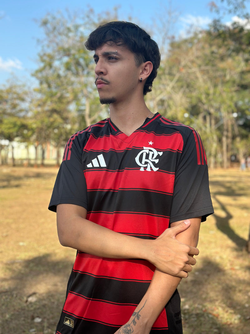 Camisa Flamengo I 2025 Torcedor Adidas Masculina - Vermelho+Preto